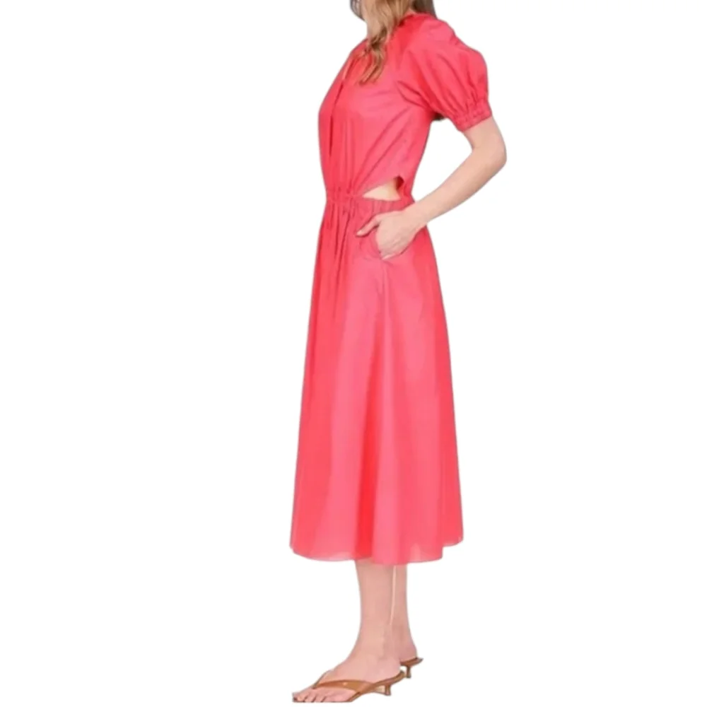 Michael Kors Geranium Short Sleeve Cutout A-Line Cotton Midi Dress X-Small 0-2 - Picture 2 of 3